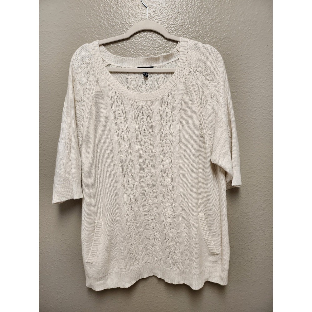 MNG by Mango Cream Sweater 3/4 Sleeve, pockets SZ US XL Eur XXL